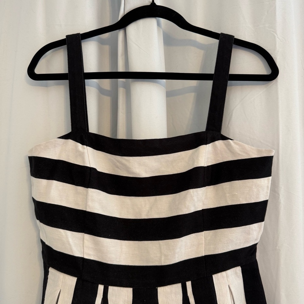 LOFT Black White Striped Fit & Flare Cotton Linen Dress 6 - Picture 4 of 9